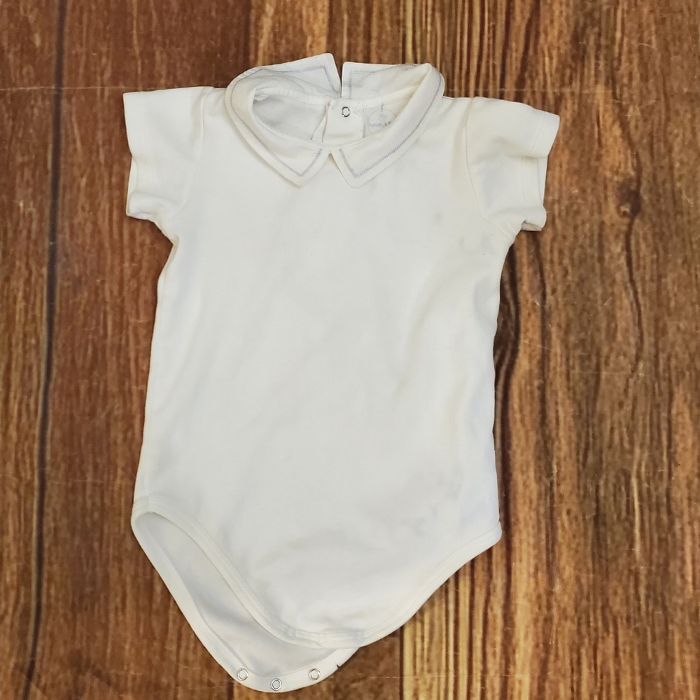 Laranjinha white collared short sleeve bodysuit sz 24 m
